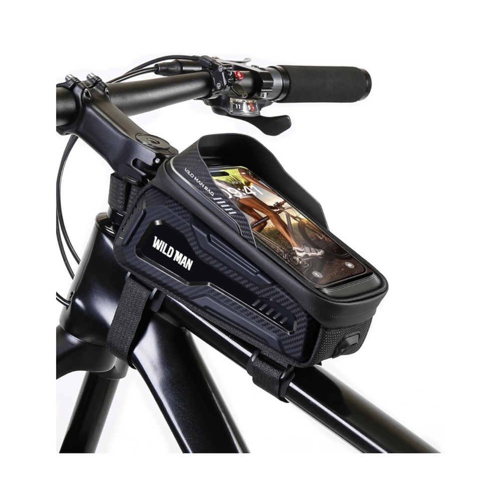Bicycle Front Frame Bag Waterproof Phone Holder Compatible with‎ 6.5”(Black)